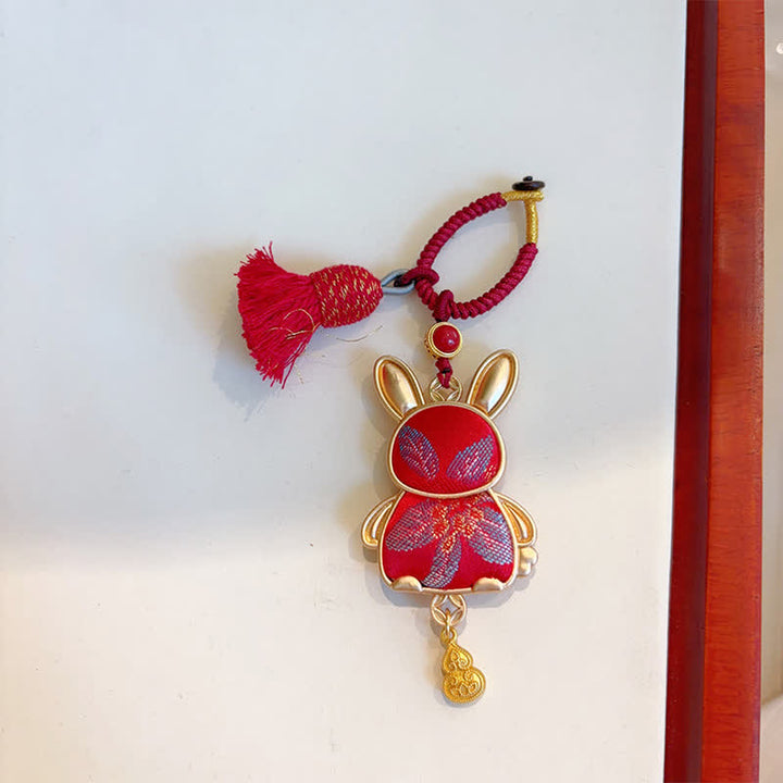 Buddha Stones Song Brocade Handmade Chinese Zodiac Tassel Lucky Keychain - Rabbit - Red - image 23
