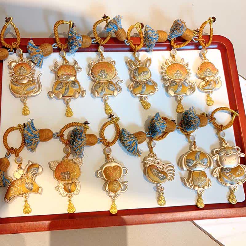 Buddha Stones Song Brocade Handmade Chinese Zodiac Tassel Lucky Keychain - image 44