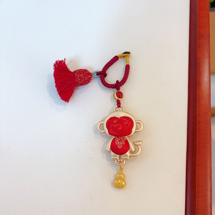 Buddha Stones Song Brocade Handmade Chinese Zodiac Tassel Lucky Keychain - Monkey - Red - image 31