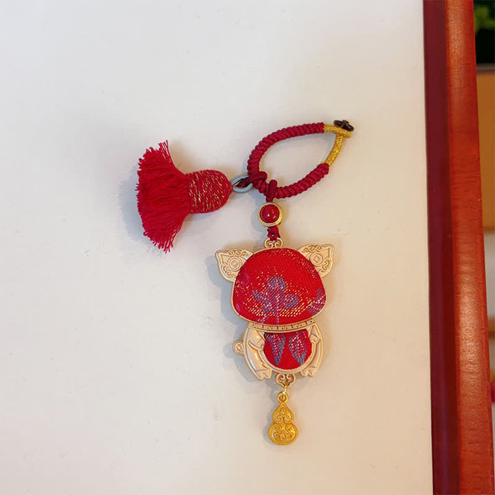 Buddha Stones Song Brocade Handmade Chinese Zodiac Tassel Lucky Keychain - Pig - Red - image 37