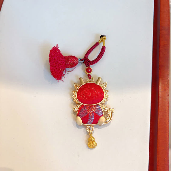 Buddha Stones Song Brocade Handmade Chinese Zodiac Tassel Lucky Keychain - Dragon - Red - image 25
