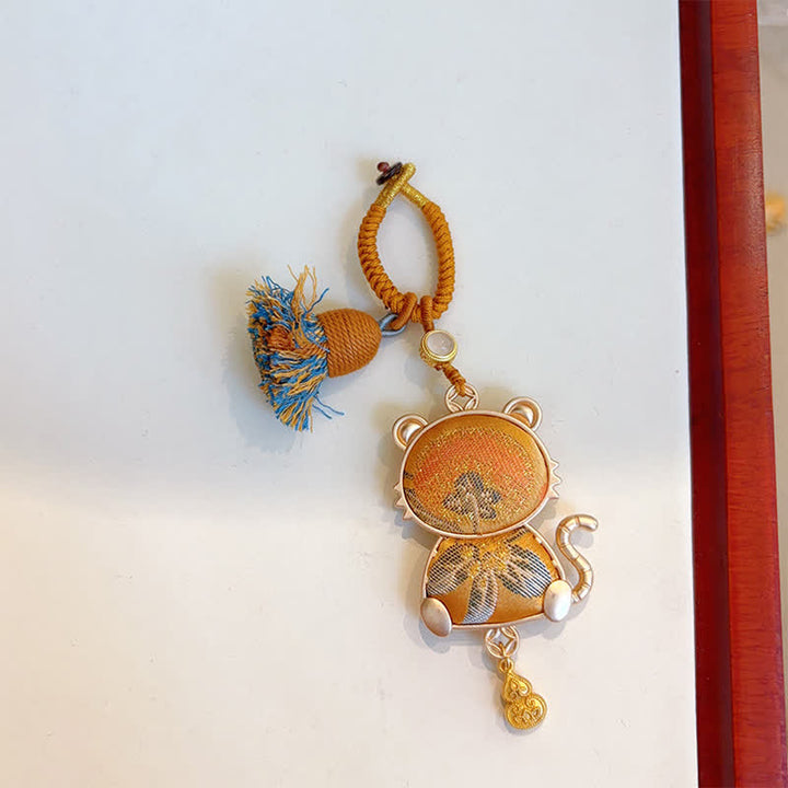 Buddha Stones Song Brocade Handmade Chinese Zodiac Tassel Lucky Keychain - Tiger - Yellow - image 22