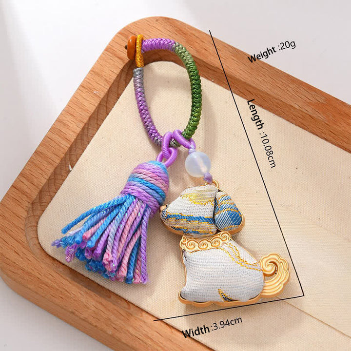 Buddha Stones Song Brocade Handmade Chinese Zodiac Luck Tassel Keychain - Dog - image 21