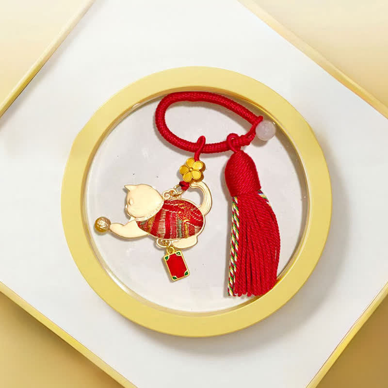 Buddha Stones Song Brocade Lucky Beckoning Cat Tassel Gift Box Keychain - Red - Song Brocade (Prosperity♥Harmony) - image 5