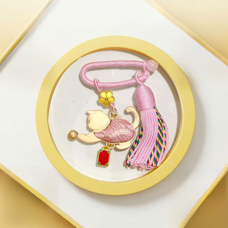 Buddha Stones Song Brocade Lucky Beckoning Cat Tassel Gift Box Keychain - Pink - Song Brocade (Prosperity♥Harmony) - image 7