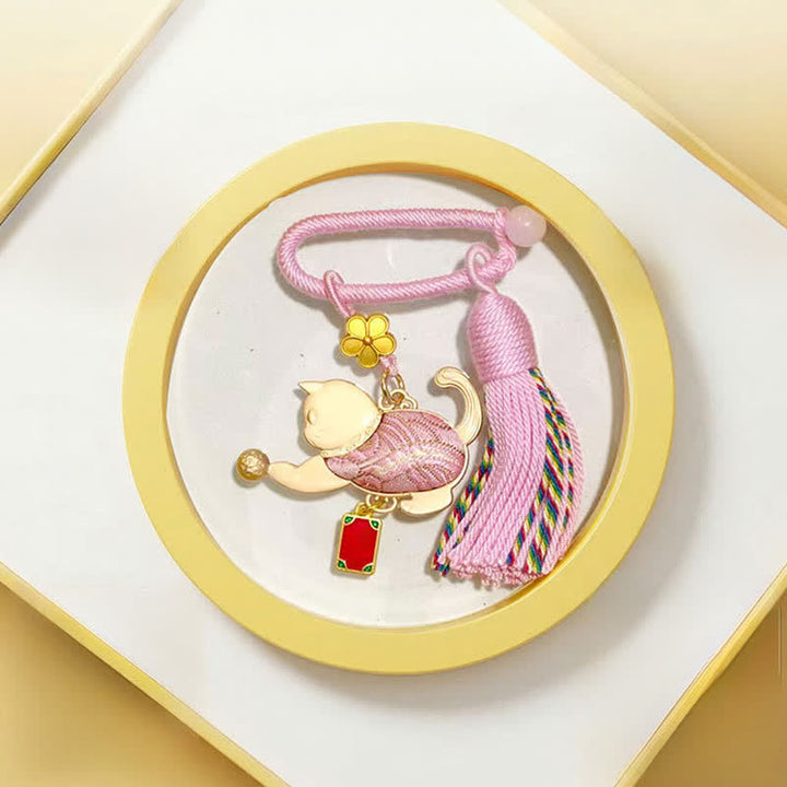 Buddha Stones Song Brocade Lucky Beckoning Cat Tassel Gift Box Keychain - Pink - Song Brocade (Prosperity♥Harmony) - image 7