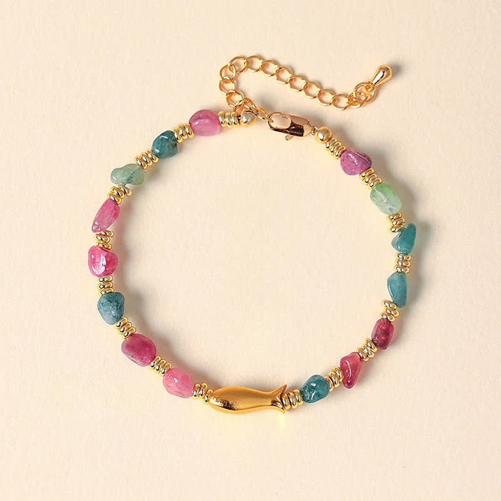 Buddha Stones Rainbow Tourmaline Koi Fish Positive Rough Cut Bracelet - Koi Fish(Success ♥ Determination) - Tourmaline(Positive♥Love) - image 0