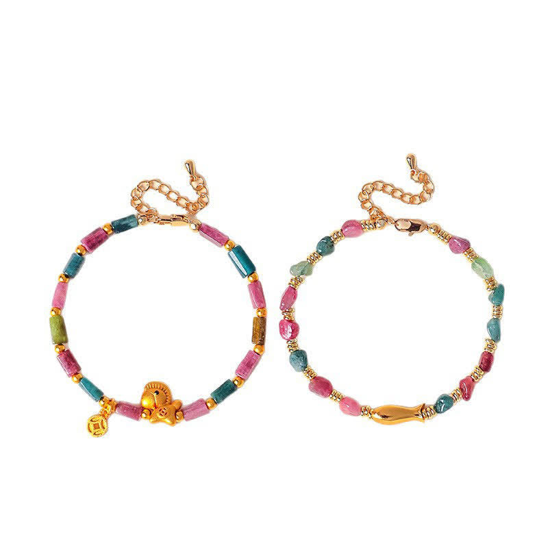 Buddha Stones Rainbow Tourmaline Koi Fish Positive Rough Cut Bracelet - image 7