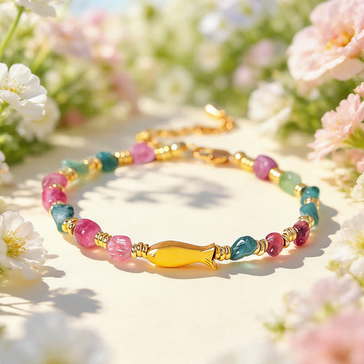 Buddha Stones Rainbow Tourmaline Koi Fish Positive Rough Cut Bracelet - image 3