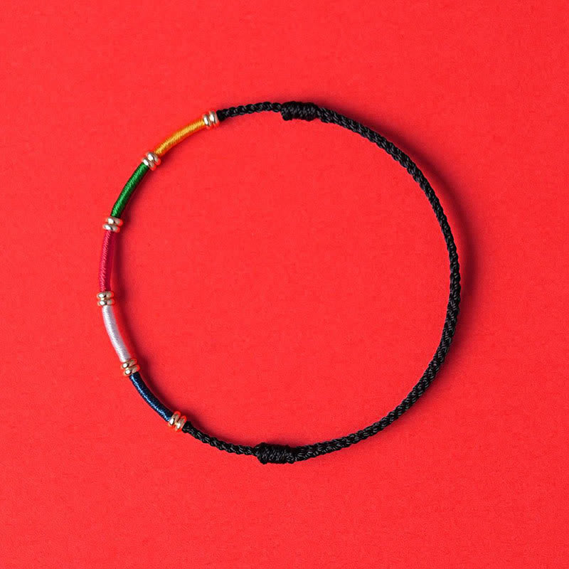 Buddha Stones Handmade Five Color Wind Horse Prayer Flag Protection Bracelet - Black - Red String(Protection♥Luck) - image 1