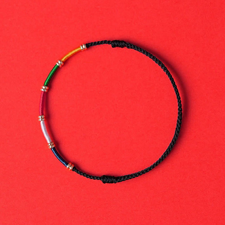Buddha Stones Handmade Five Color Wind Horse Prayer Flag Protection Bracelet - Black - Red String(Protection♥Luck) - image 1