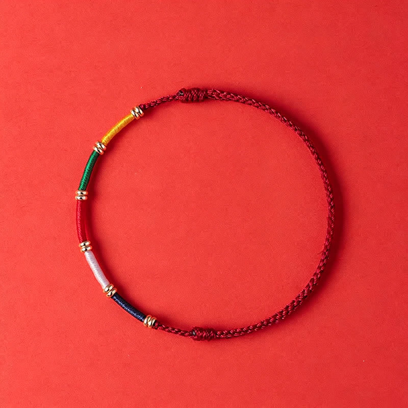 Buddha Stones Handmade Five Color Wind Horse Prayer Flag Protection Bracelet - Red - Red String(Protection♥Luck) - image 0