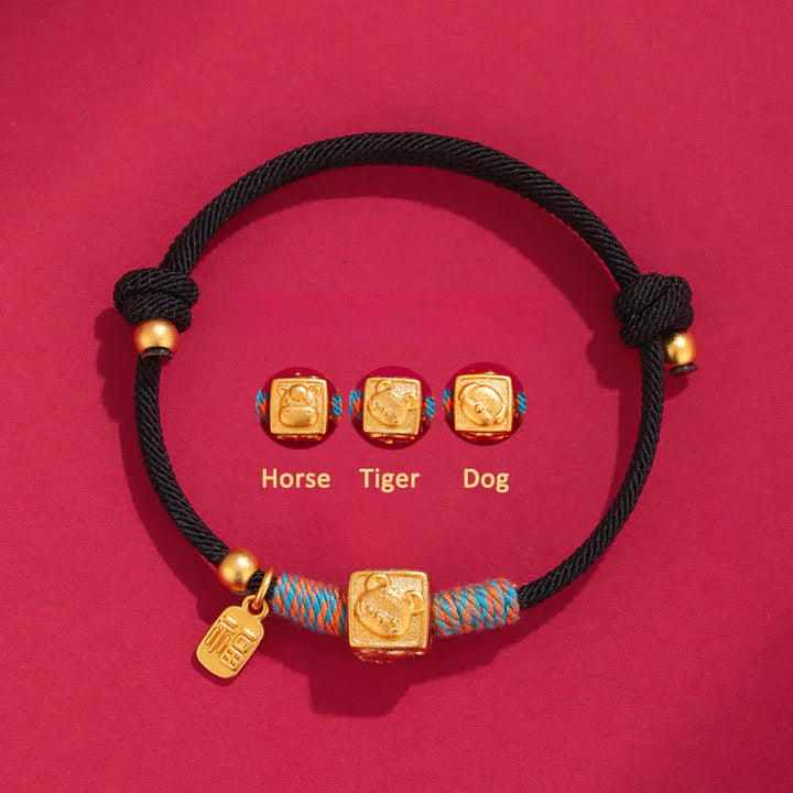 Buddha Stones Handmade Three Harmony Chinese Zodiac Protection Red String Bracelet - Horse Tiger Dog Triad Black String Bracelet - Red String(Protection♥Luck) - image 9