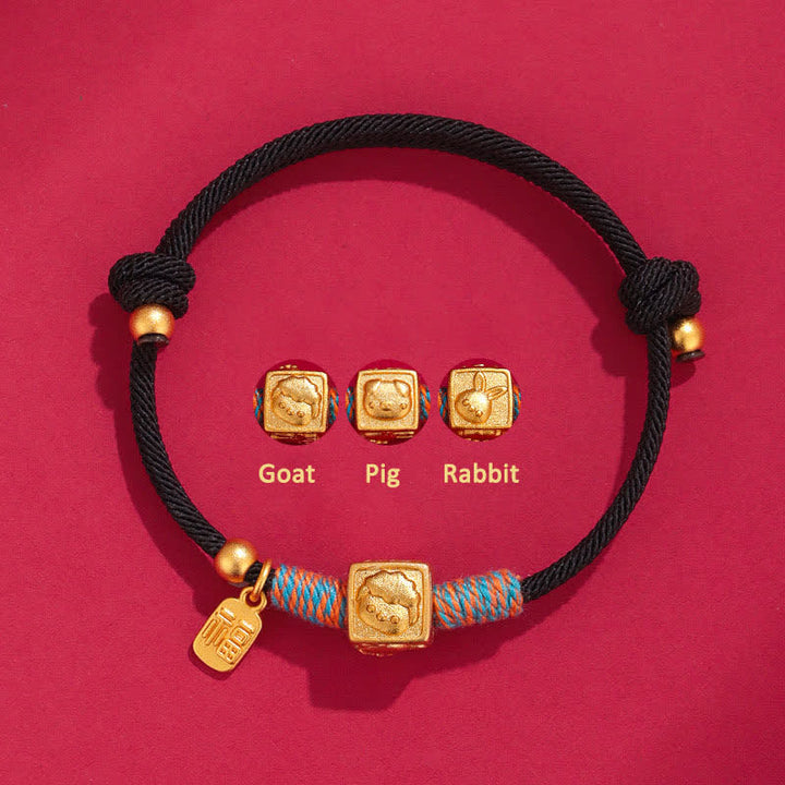 Buddha Stones Handmade Three Harmony Chinese Zodiac Protection Red String Bracelet - Goat Pig Rabbit Triad Black String Bracelet - Red String(Protection♥Luck) - image 4
