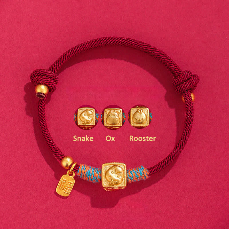 Buddha Stones Handmade Red String Chinese Zodiac Luck Fu Charm Bracelet - 999 Silver Snake Ox Rooster Three Harmonies Red Bracelet - Silver(Blessing♥Calm) - image 2