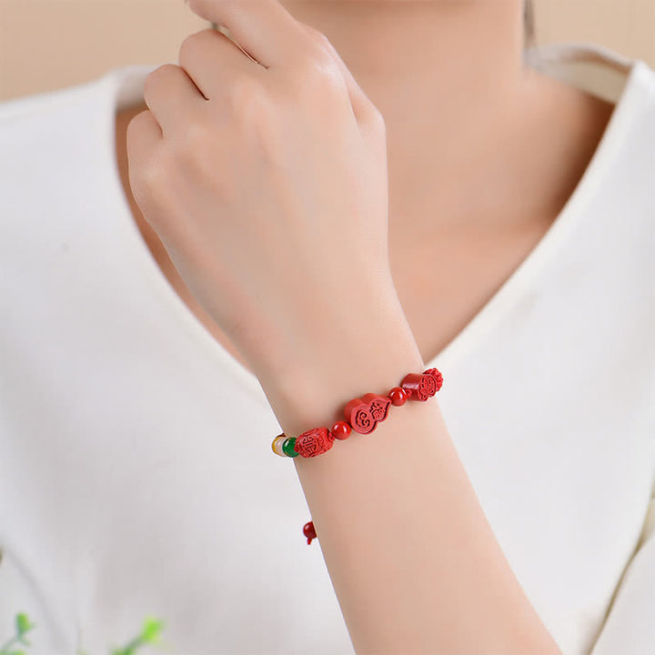 Buddha Stones Cinnabar Fu Character Gourd Fortune Hand-Woven Red String Bracelet - image 5