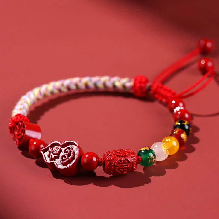 Buddha Stones Cinnabar Fu Character Gourd Fortune Hand-Woven Red String Bracelet - image 1