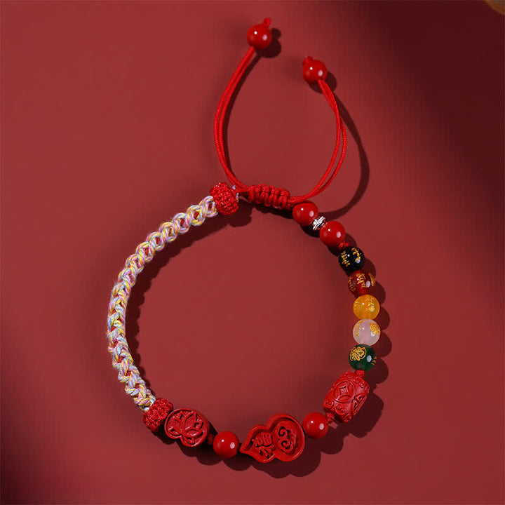 Buddha Stones Cinnabar Fu Character Gourd Fortune Hand-Woven Red String Bracelet - Fu Character(Luck ♥ Blessing) - Cinnabar(Blessing♥Calm) - image 0