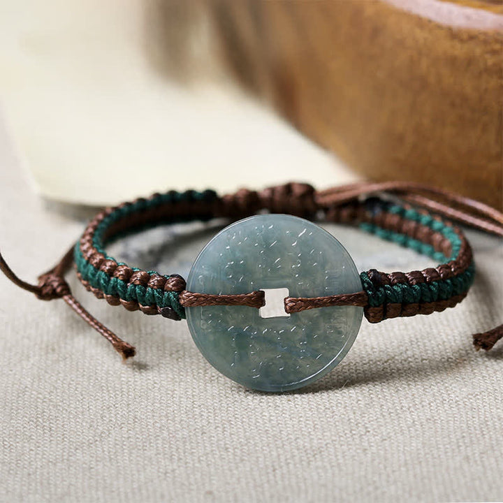 Buddha Stones Jade Peace Buckle Hand-Woven Tranquility Adjustable Bracelet - image 8