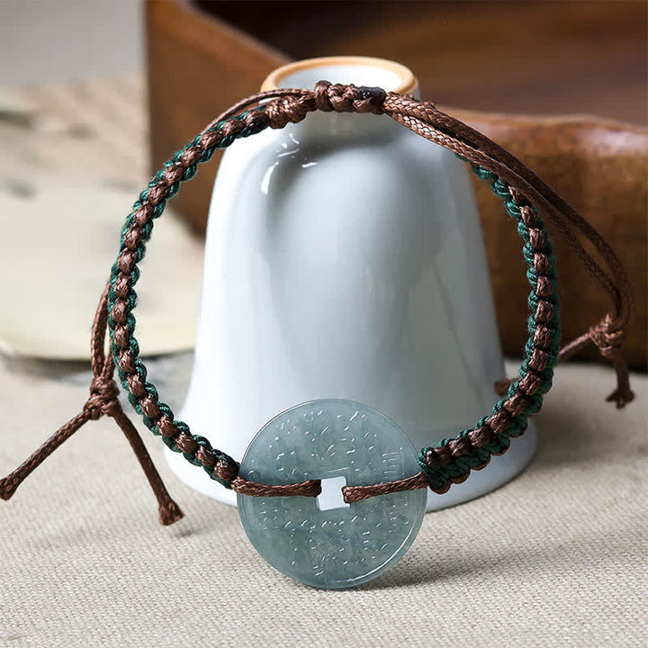 Buddha Stones Jade Peace Buckle Hand-Woven Tranquility Adjustable Bracelet - image 3