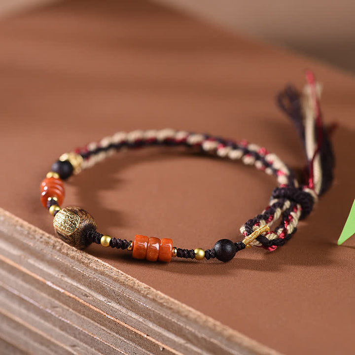 Buddha Stones Hand-Woven Red Sandalwood Blessing Braided Tassel Bracelet - image 3