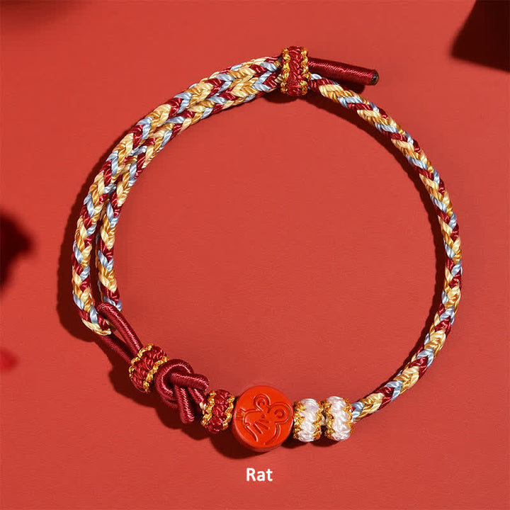 Buddha Stones Cinnabar Chinese Zodiac Concentration Hand-Woven Red String Bracelet - Rat( Luck ♥ Personality) - Cinnabar(Blessing♥Calm) - image 1