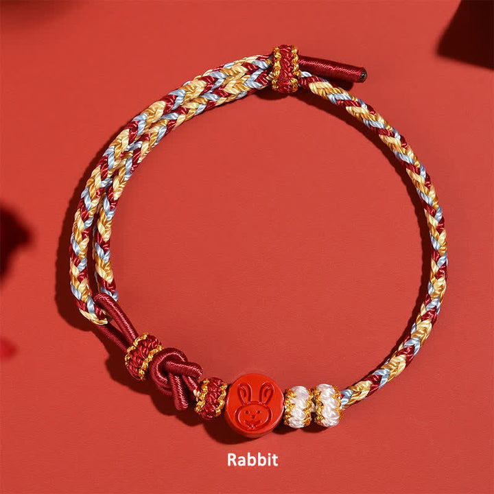 Buddha Stones Cinnabar Chinese Zodiac Concentration Hand-Woven Red String Bracelet - Rabbit( Luck ♥ Personality) - Cinnabar(Blessing♥Calm) - image 4