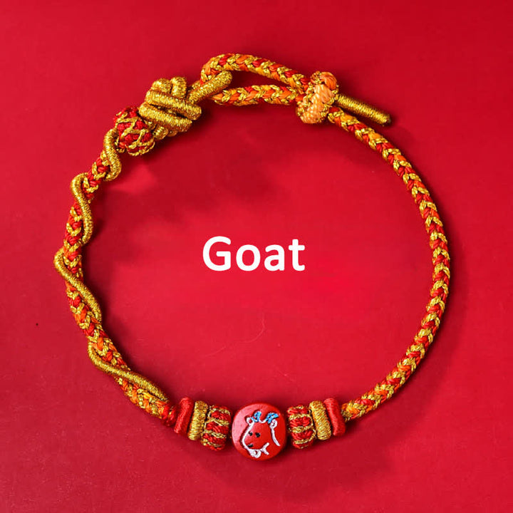 Buddha Stones Cinnabar Chinese Zodiac Blessing Hand-Woven Red String Bracelet - image 0