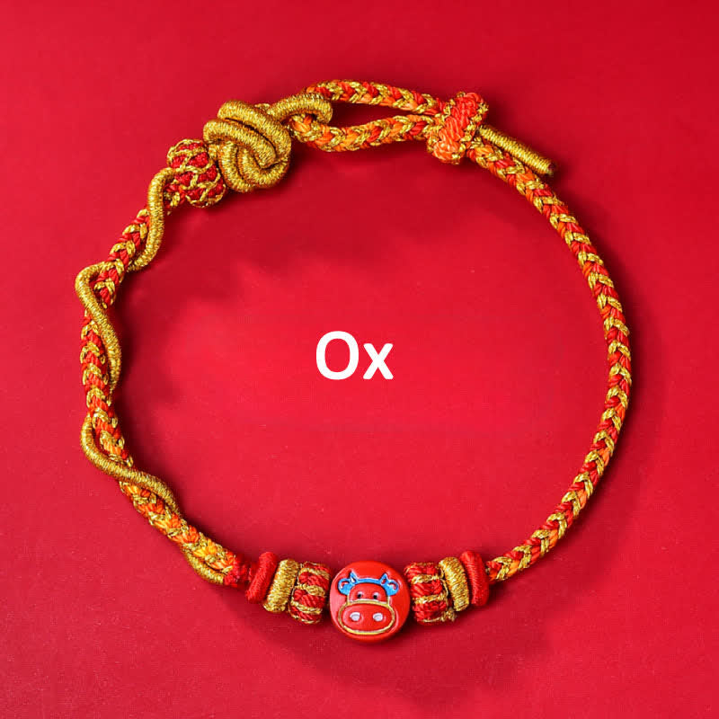 Buddha Stones Cinnabar Chinese Zodiac Blessing Hand-Woven Red String Bracelet - Chinese Zodiac(Protection ♥ Vitality) - Ox - Cinnabar(Blessing♥Calm) - image 2