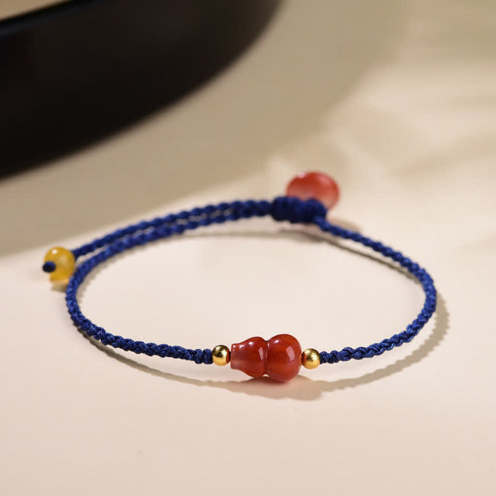 Buddha Stones South Red Agate Gourd Positive Hand-Woven Blue String Bracelet - image 2