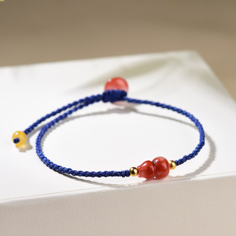 Buddha Stones South Red Agate Gourd Positive Hand-Woven Blue String Bracelet - image 4