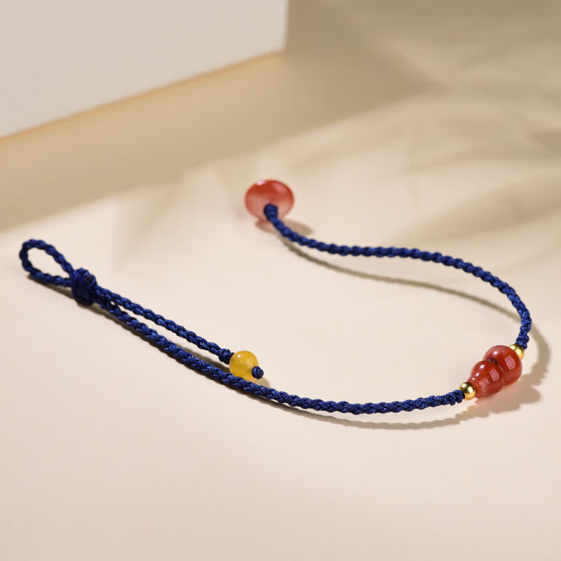 Buddha Stones South Red Agate Gourd Positive Hand-Woven Blue String Bracelet - image 3