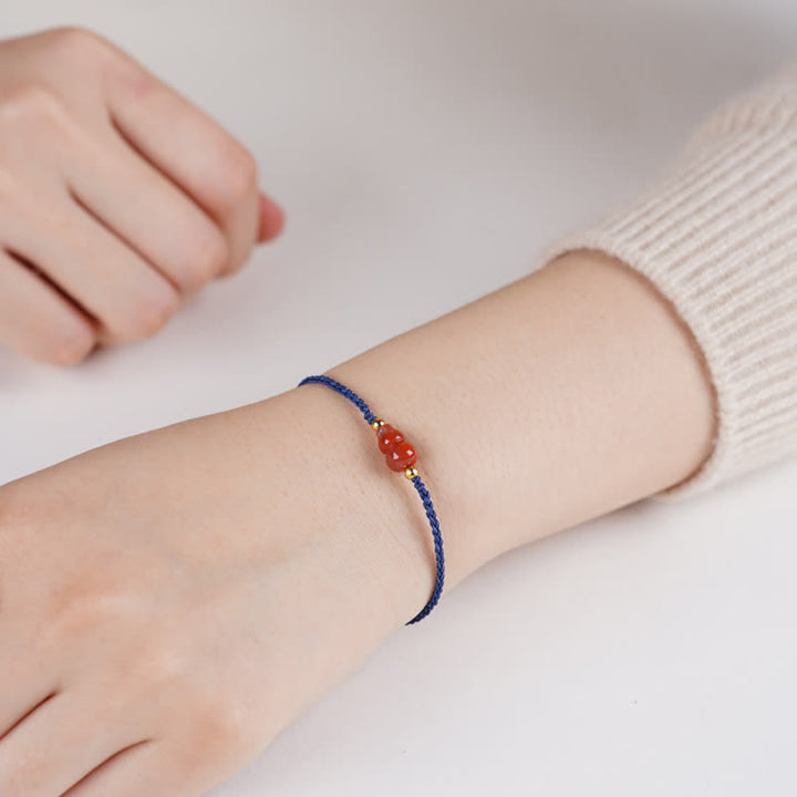 Buddha Stones South Red Agate Gourd Positive Hand-Woven Blue String Bracelet - image 9