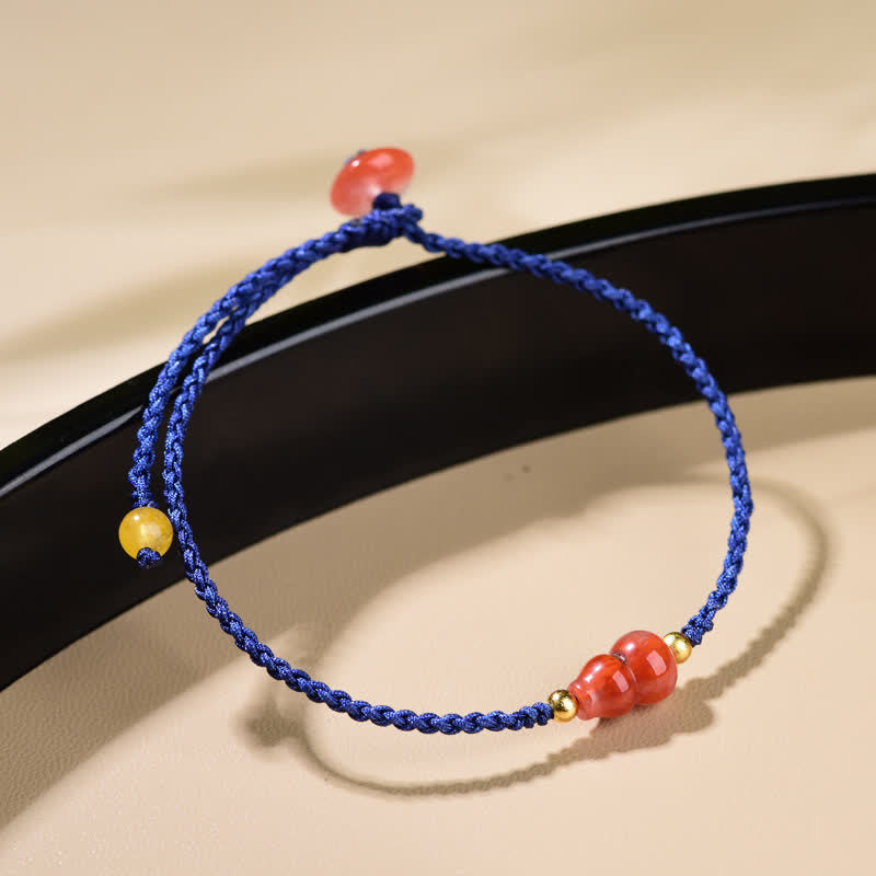 Buddha Stones South Red Agate Gourd Positive Hand-Woven Blue String Bracelet - image 1