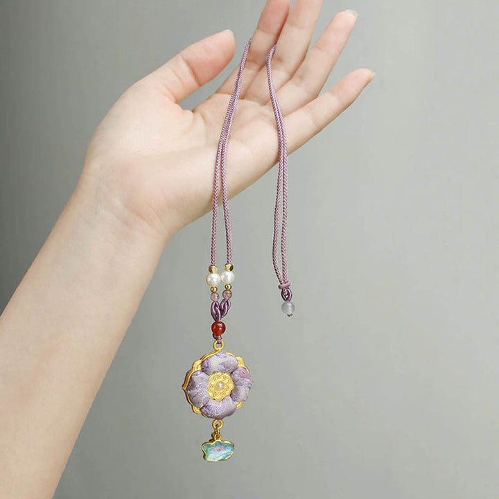 Buddha Stones Song Brocade Four-Leaf Clover Luck Necklace - image 11