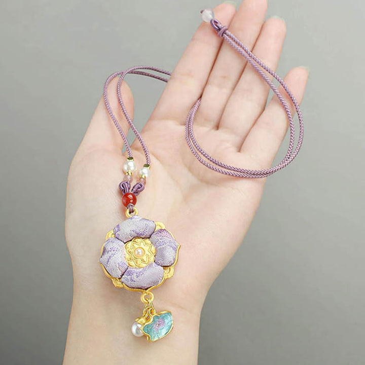 Buddha Stones Song Brocade Four-Leaf Clover Luck Necklace - image 12