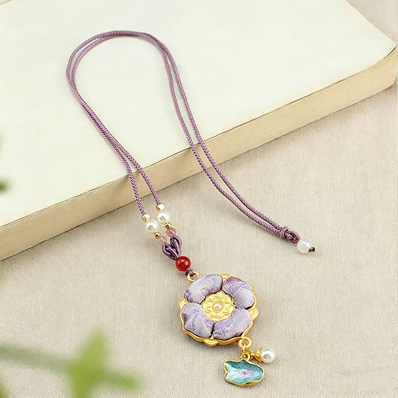 Buddha Stones Song Brocade Four-Leaf Clover Luck Necklace - image 10