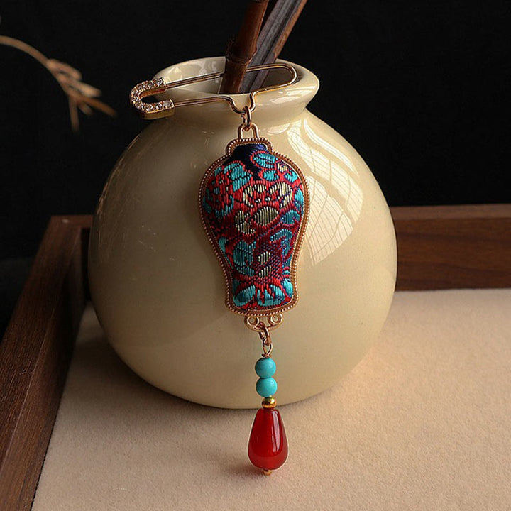 Buddha Stones Song Brocade Vase Design Elegant Brooch - image 8
