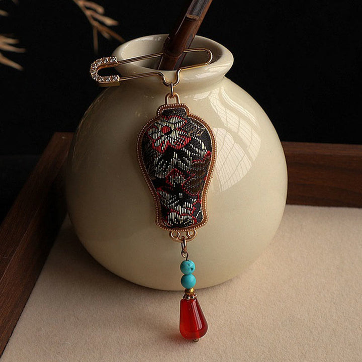 Buddha Stones Song Brocade Vase Design Elegant Brooch - image 2
