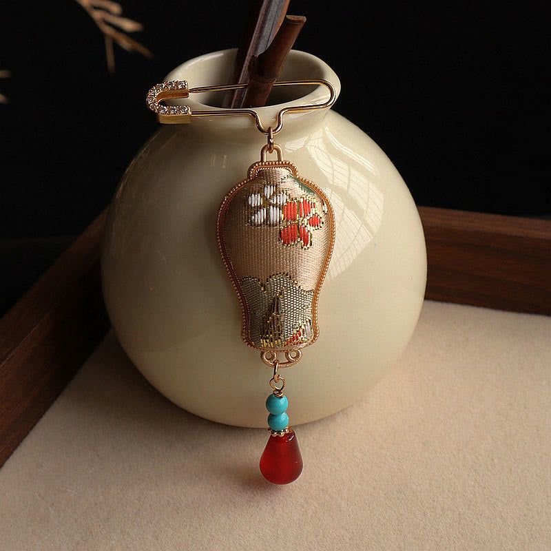 Buddha Stones Song Brocade Vase Design Elegant Brooch - image 4