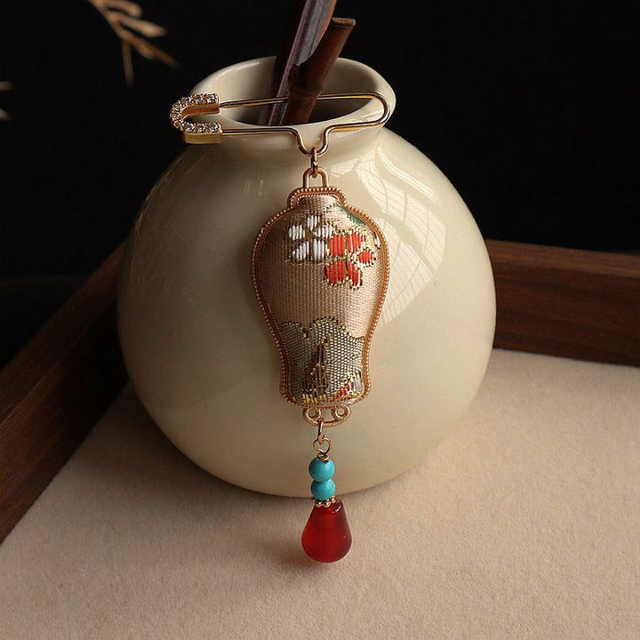 Buddha Stones Song Brocade Vase Design Elegant Brooch - image 4