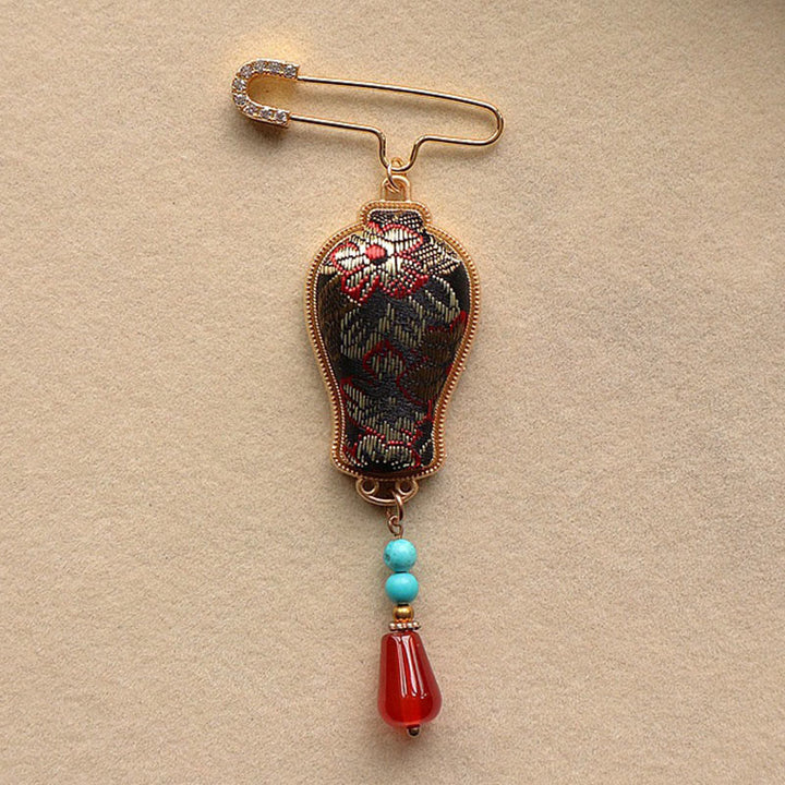 Buddha Stones Song Brocade Vase Design Elegant Brooch - image 3