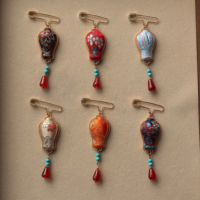 Buddha Stones Song Brocade Vase Design Elegant Brooch - image 10