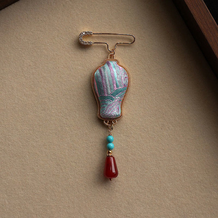 Buddha Stones Song Brocade Vase Design Elegant Brooch - image 7