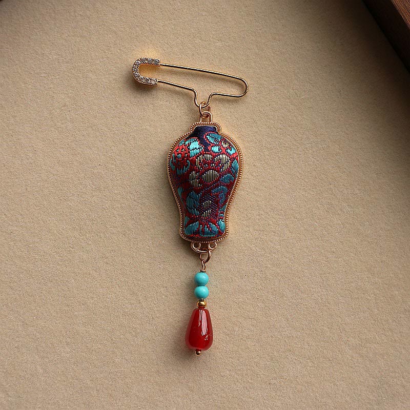 Buddha Stones Song Brocade Vase Design Elegant Brooch - image 9