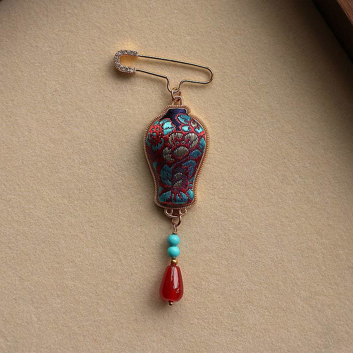 Buddha Stones Song Brocade Vase Design Elegant Brooch - image 9
