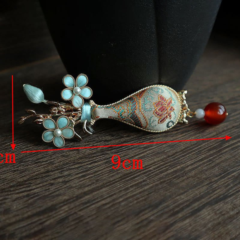 Buddha Stones Song Brocade Flower Vase Design Elegant Brooch - image 8