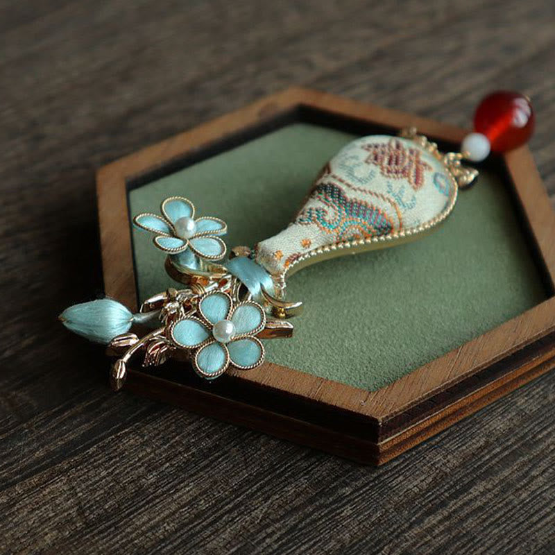 Buddha Stones Song Brocade Flower Vase Design Elegant Brooch - image 5