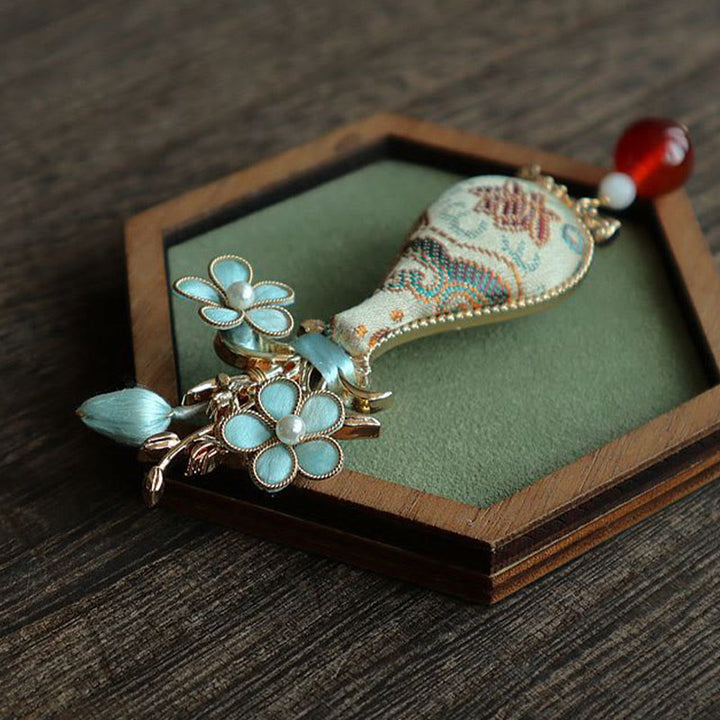 Buddha Stones Song Brocade Flower Vase Design Elegant Brooch - image 5