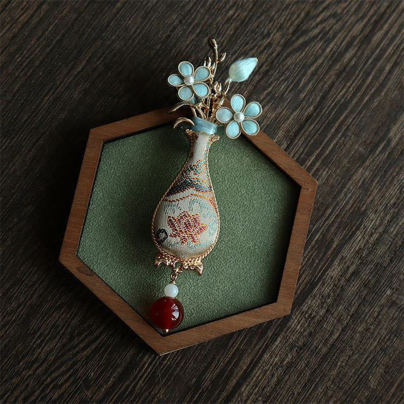Buddha Stones Song Brocade Flower Vase Design Elegant Brooch - image 1